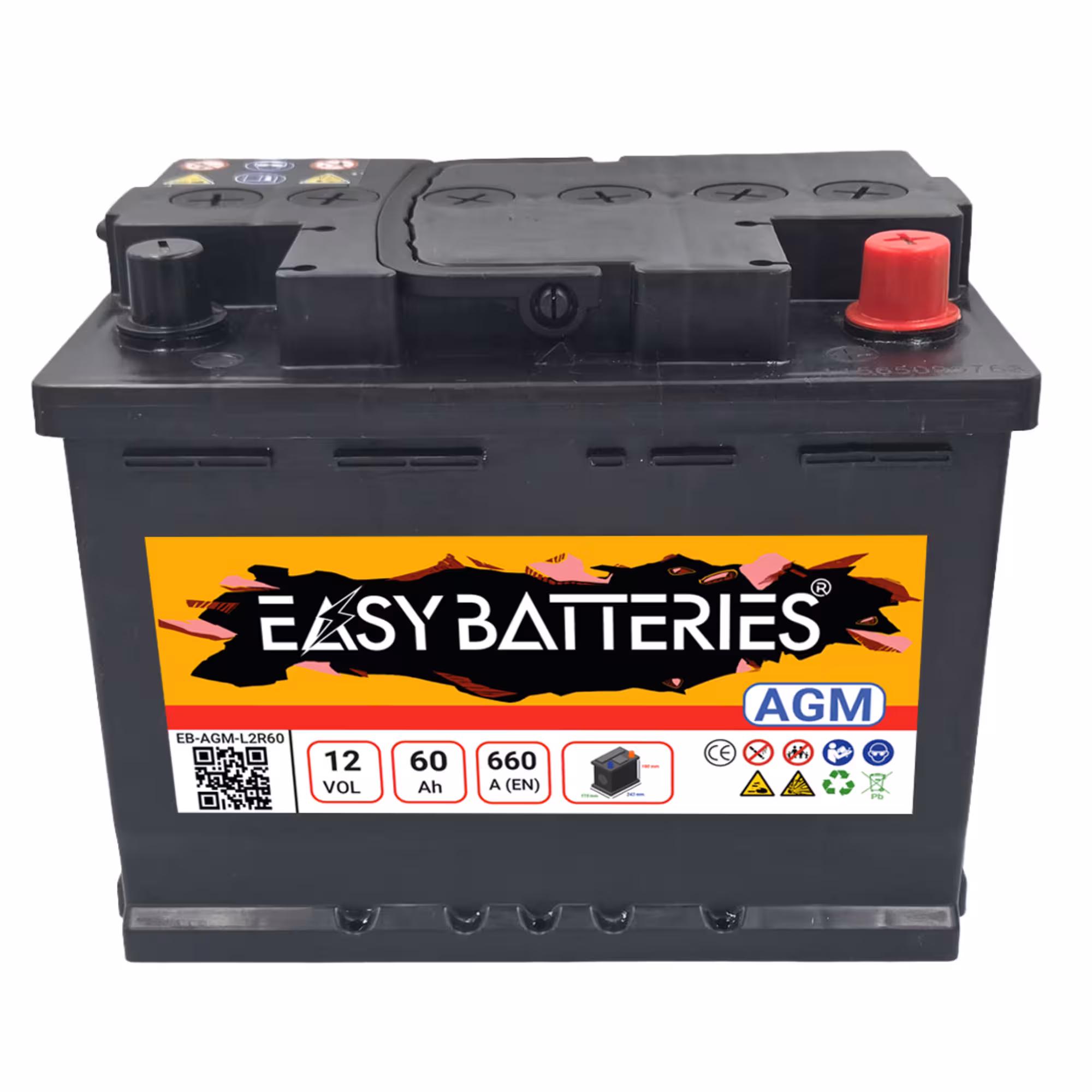 Batterie voiture 60ah easy batteries eb agm l2r60 1