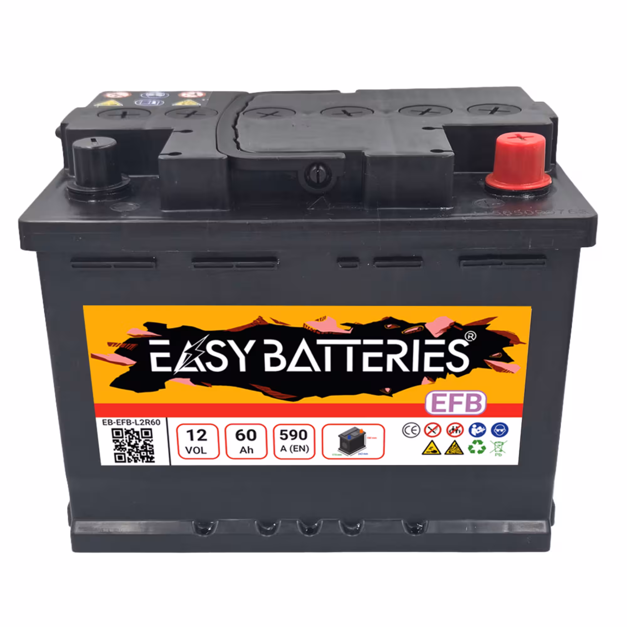Batterie voiture 60ah easy batteries eb efb l2r60 1