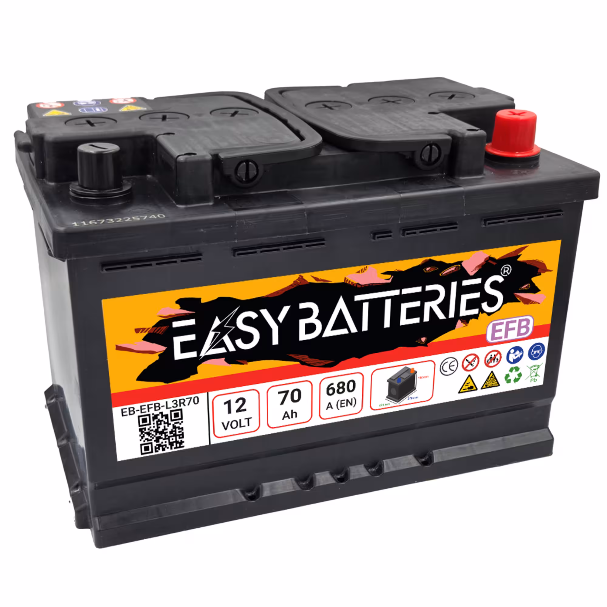 Batterie voiture 70ah easy batteries eb efb l3r70 1