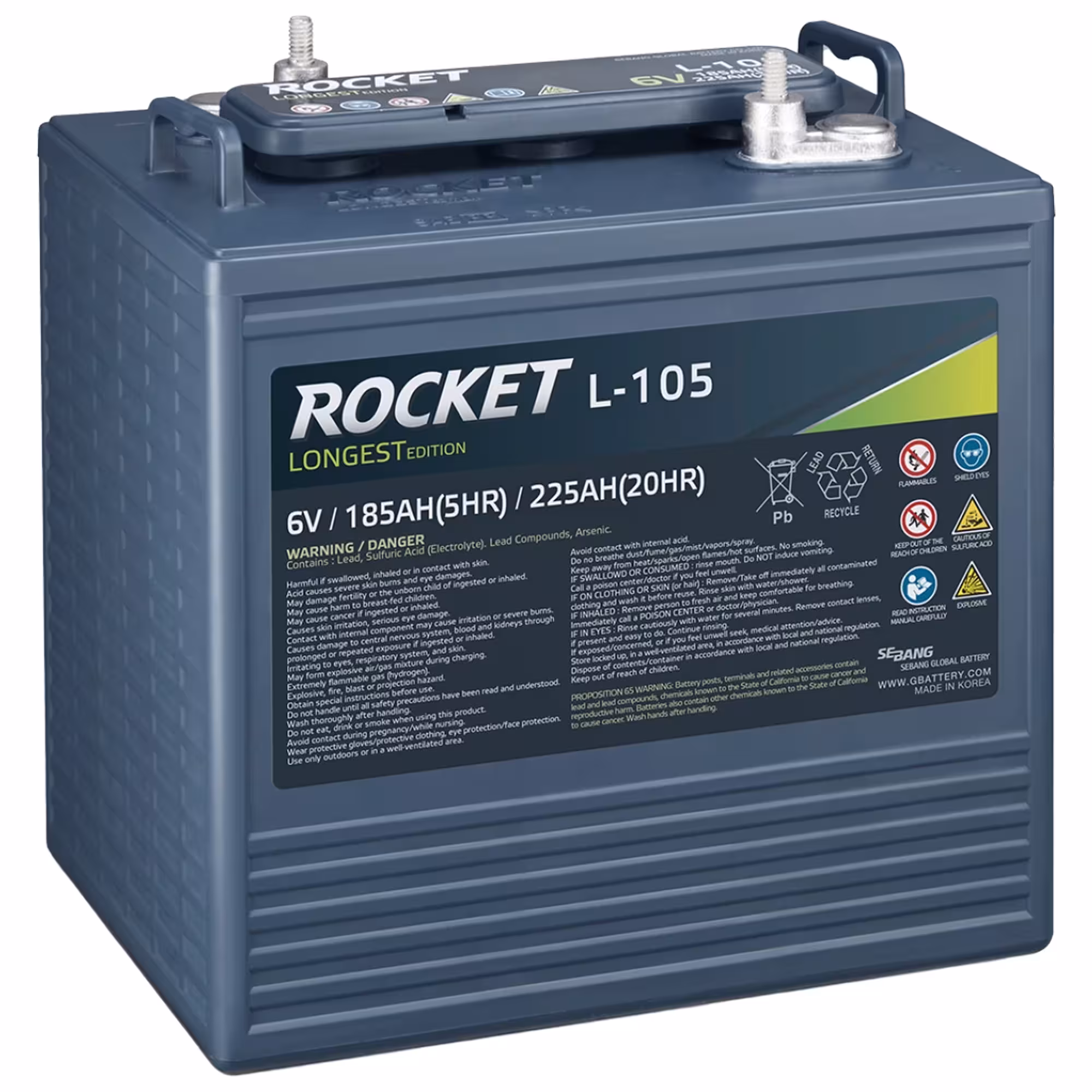 Batterie Rocket L-105 Décharge lente 6V 225Ah