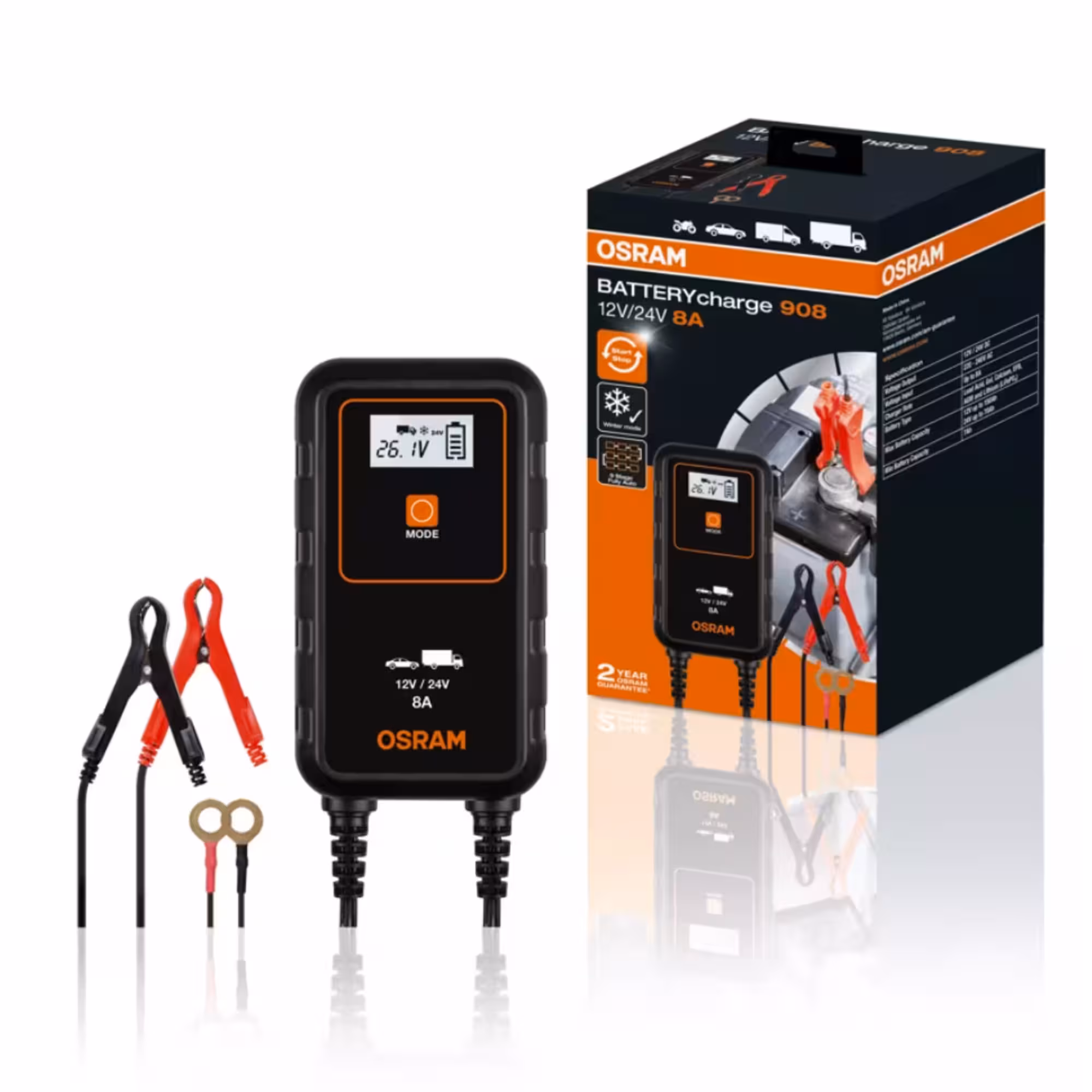 Chargeur de batterie 8A avec maintien de charge – 6/12V (OEBCS908)