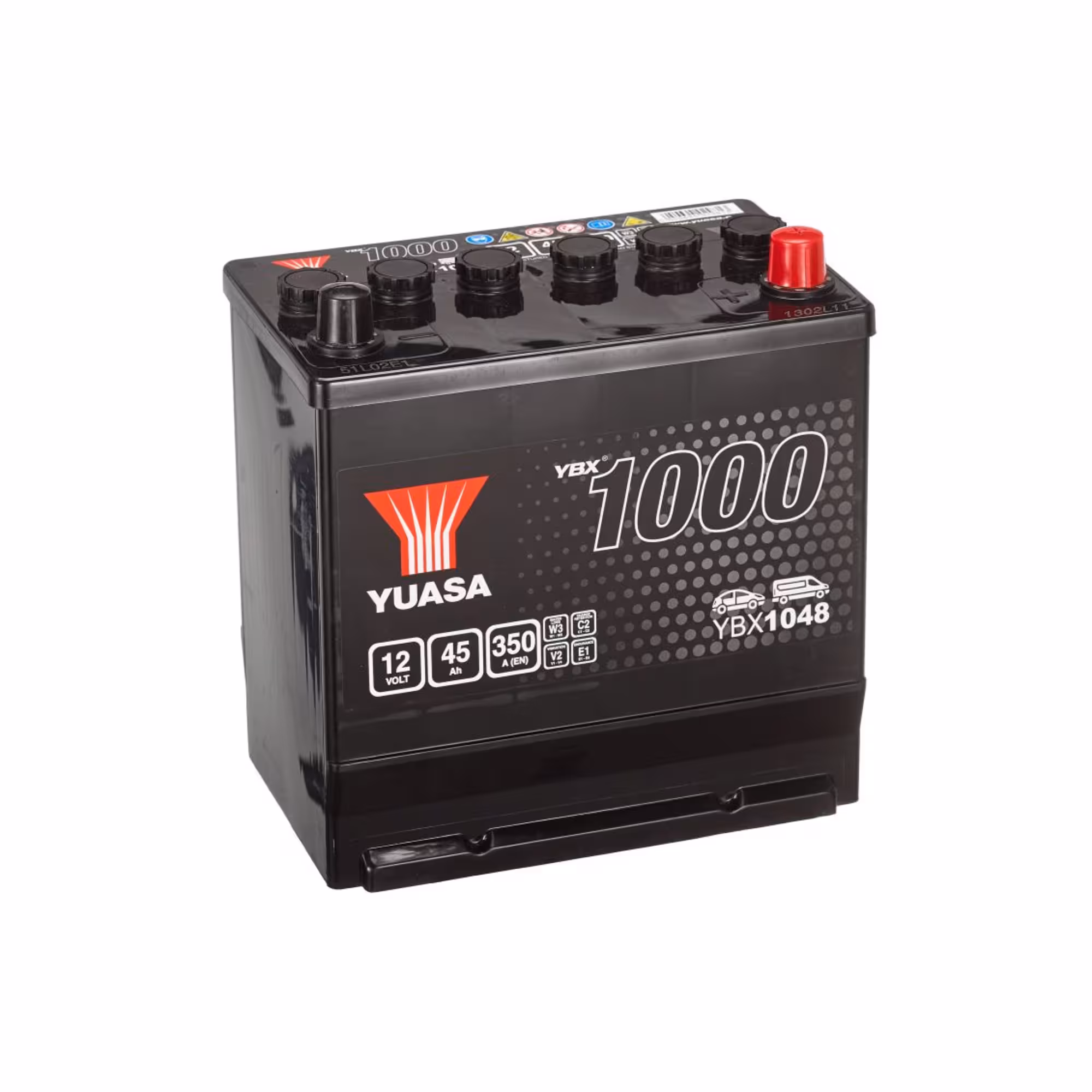 Batterie voiture yuasa ybx1048 12v 45ah 350a +droite 1