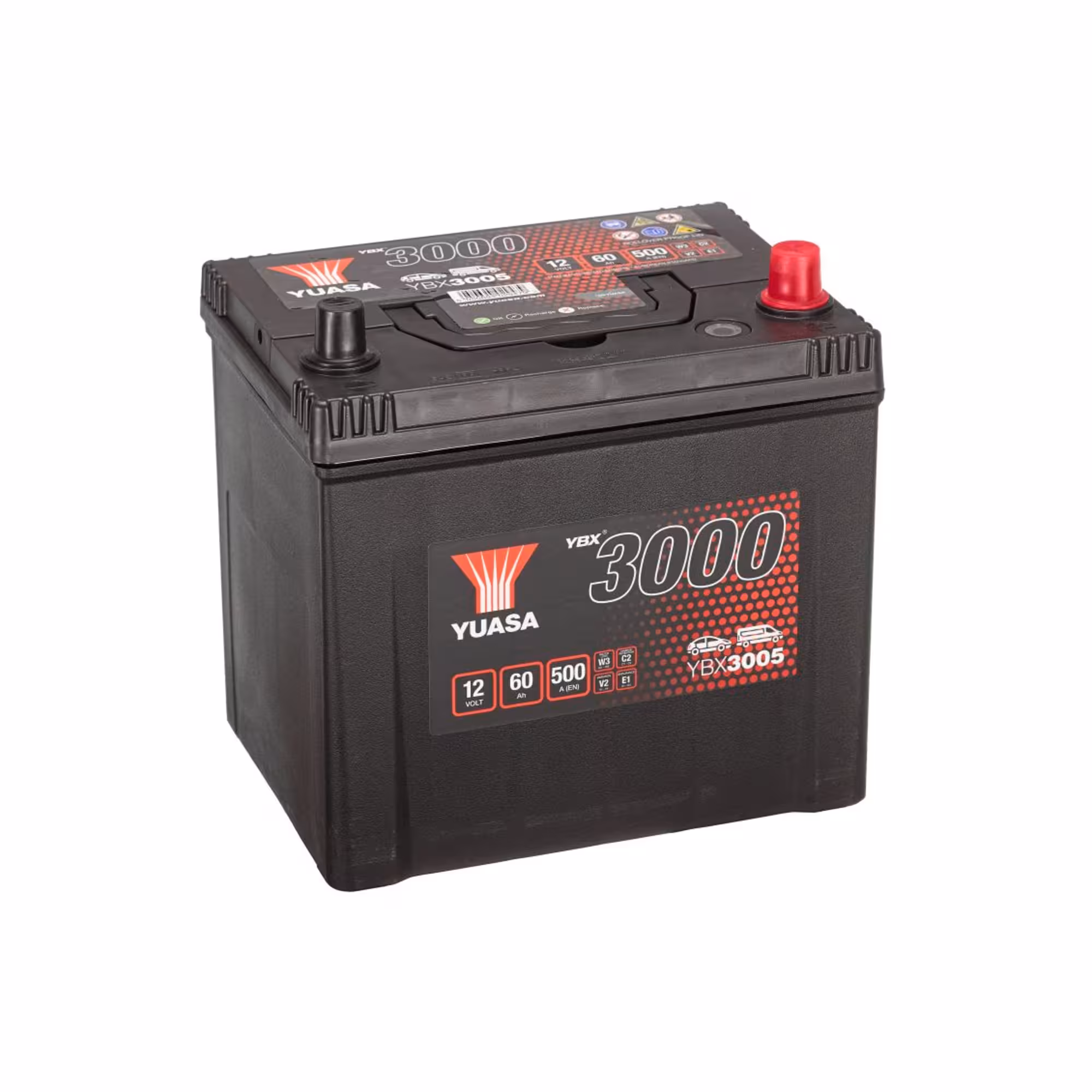 Batterie voiture yuasa ybx3005 12v 60ah 500a +droite 1