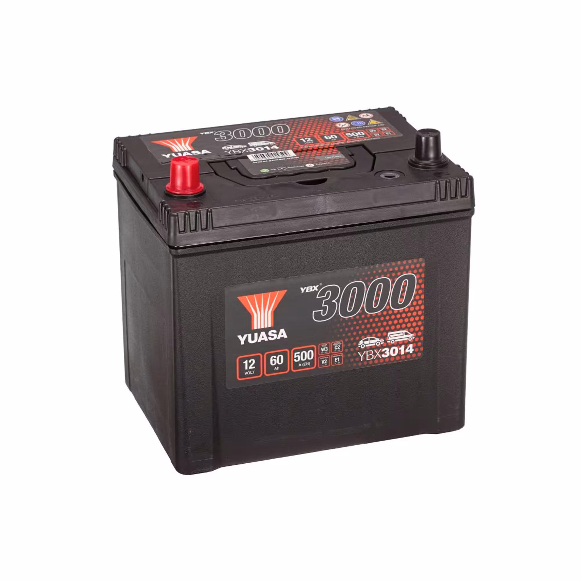 Batterie voiture yuasa ybx3014 12v 60ah 500a +gauche 1