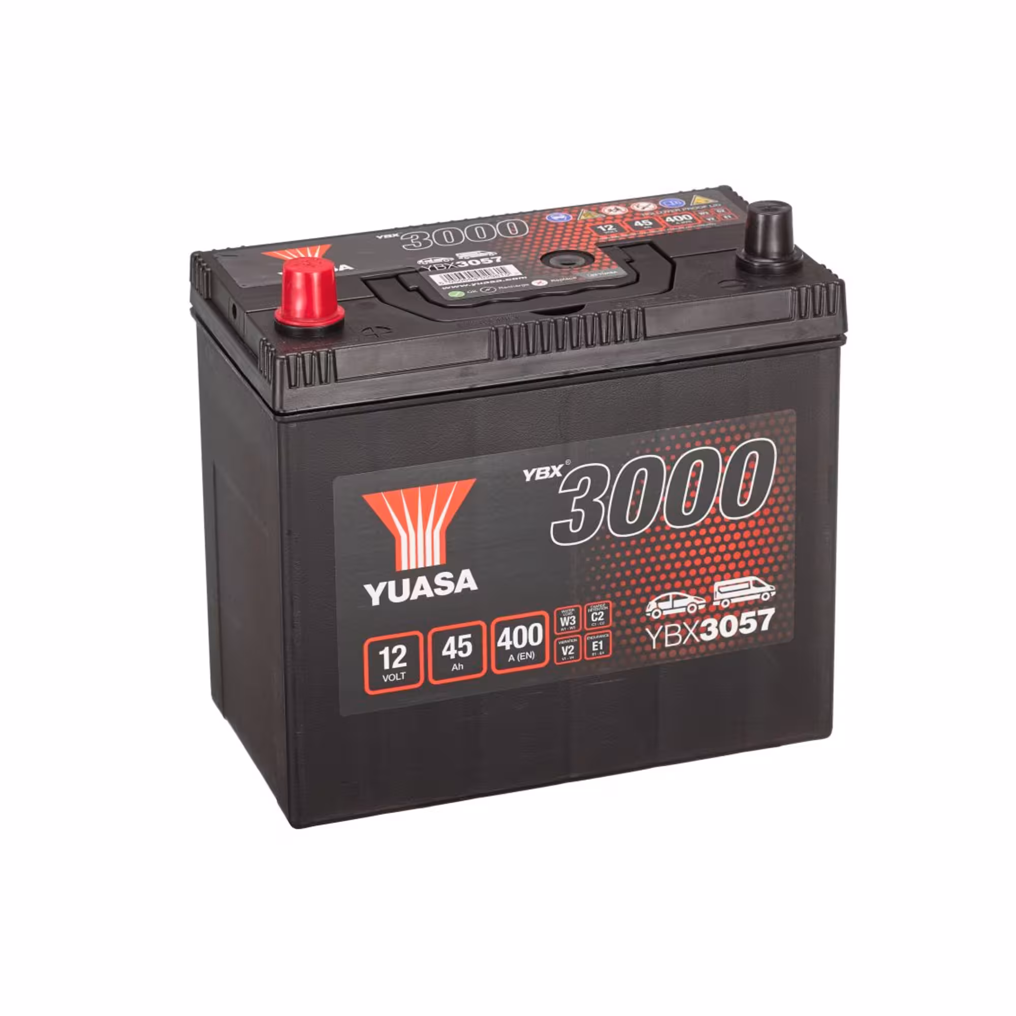 Batterie voiture yuasa ybx3057 12v 45ah 400a +gauche 1