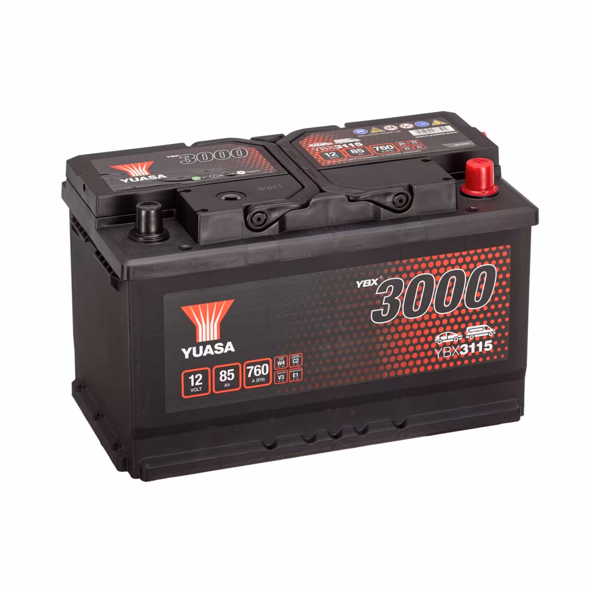 Batterie voiture yuasa ybx3115 12v 85ah 760a +droite 1