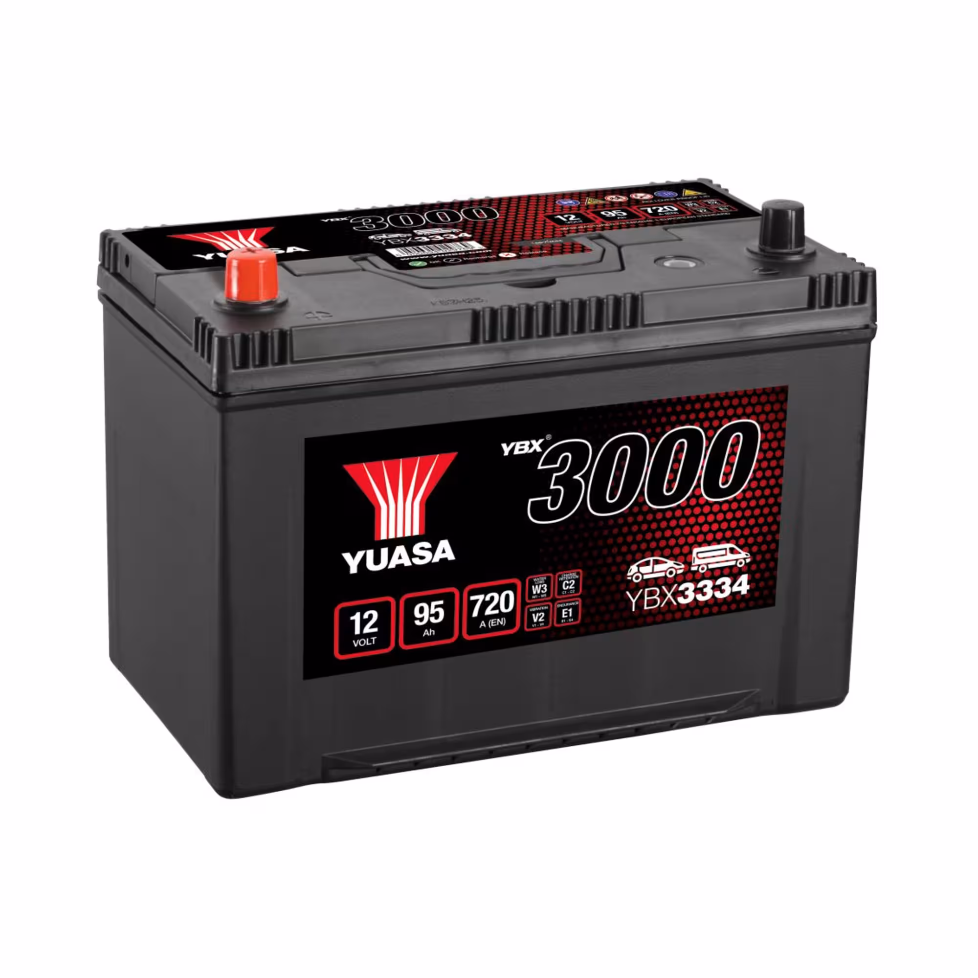 Batterie voiture yuasa ybx3334 12v 95ah 720a +gauche 1