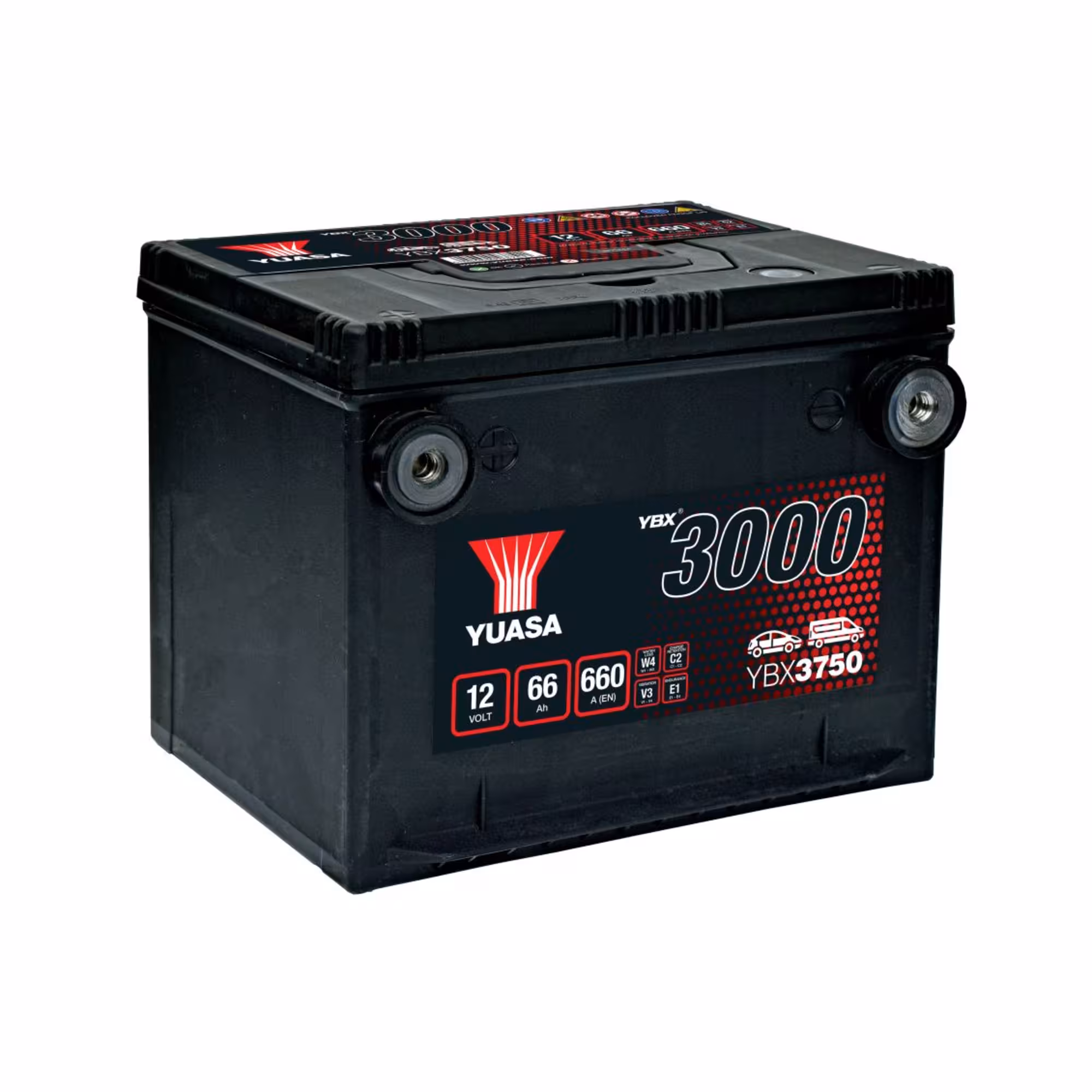 Batterie voiture yuasa ybx3750 12v 66ah 660a +gauche bornes americaines 1