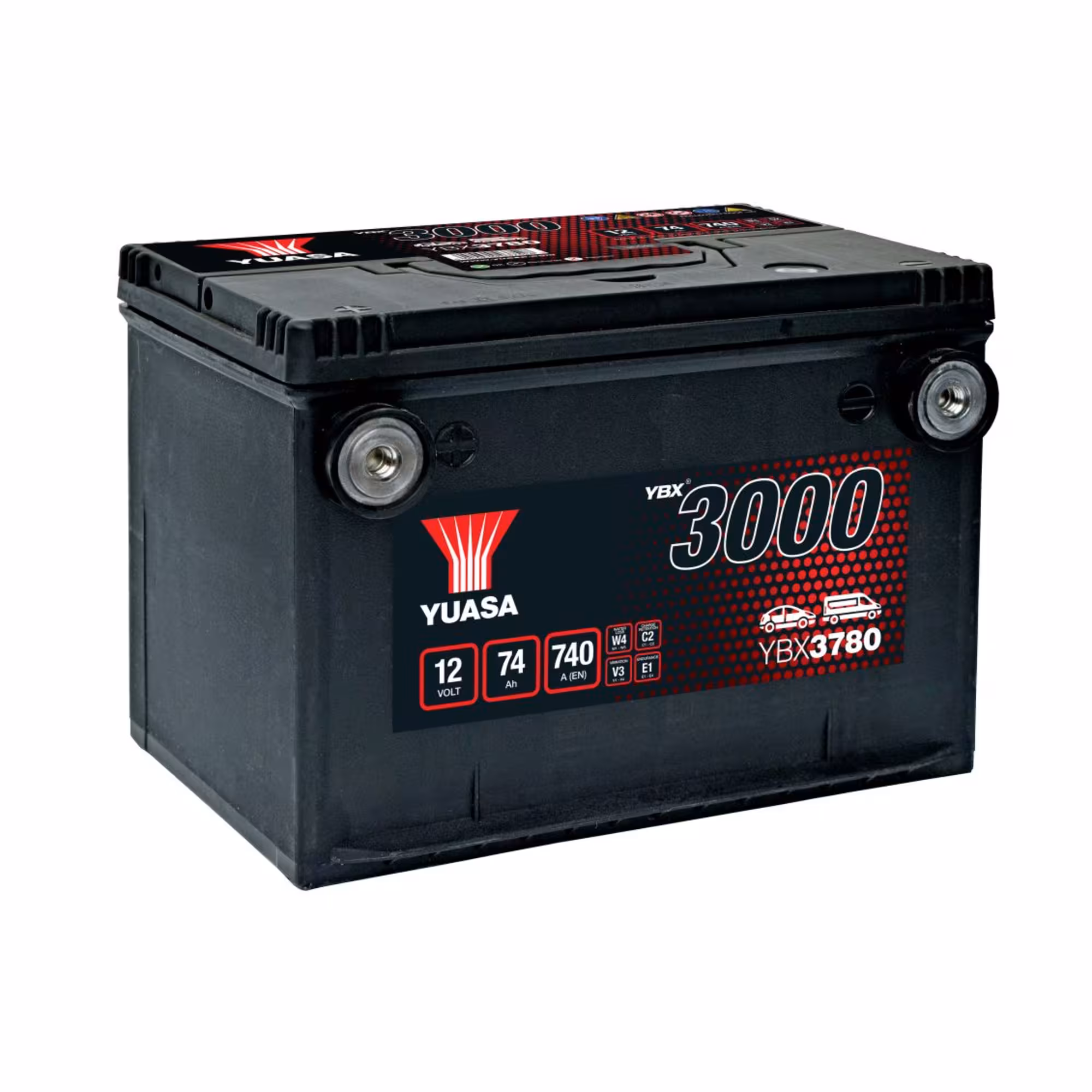 Batterie voiture yuasa ybx3780 12v 74ah 740a +gauche bornes americaines 1