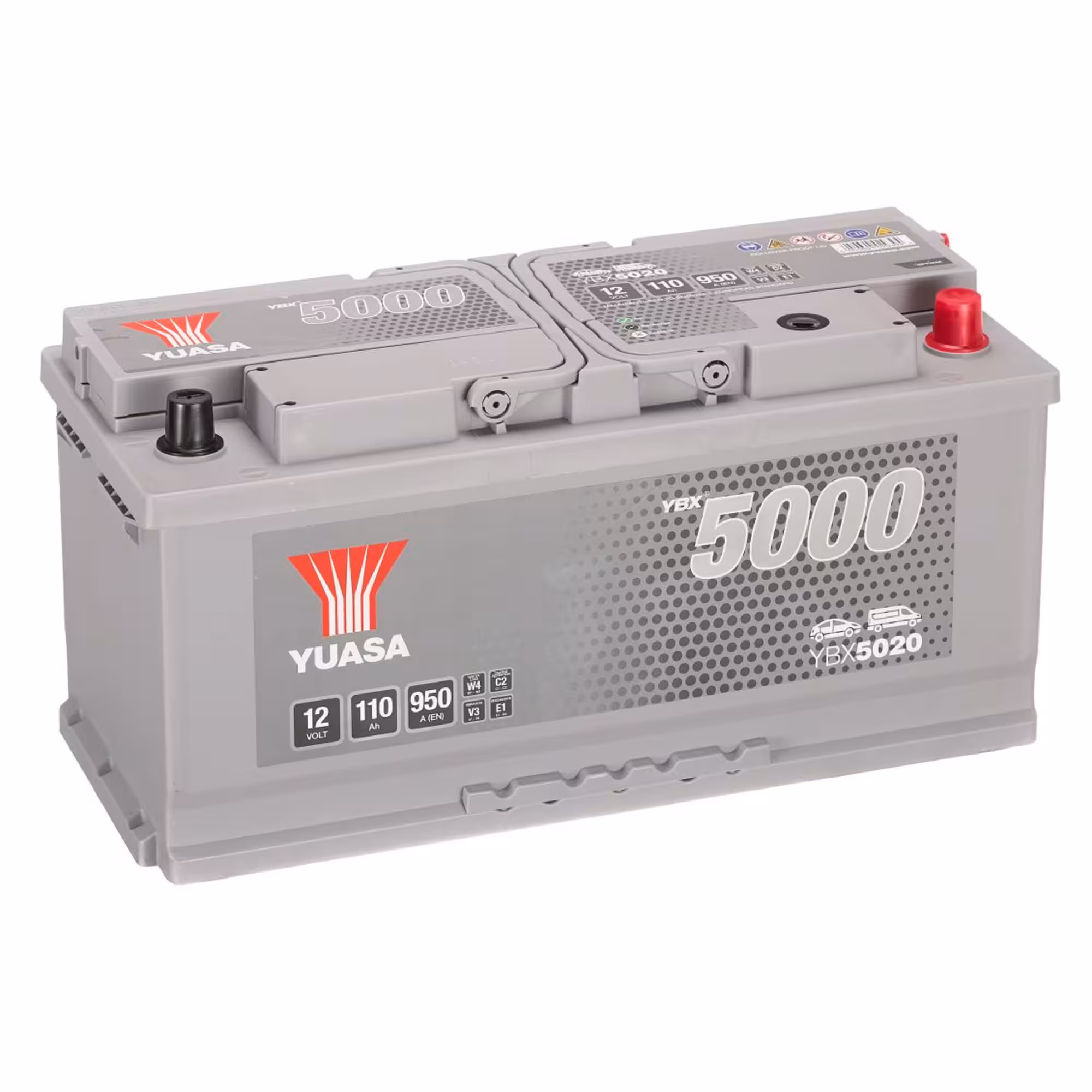 Batterie voiture yuasa ybx5020 12v 110ah 950a +droite 1