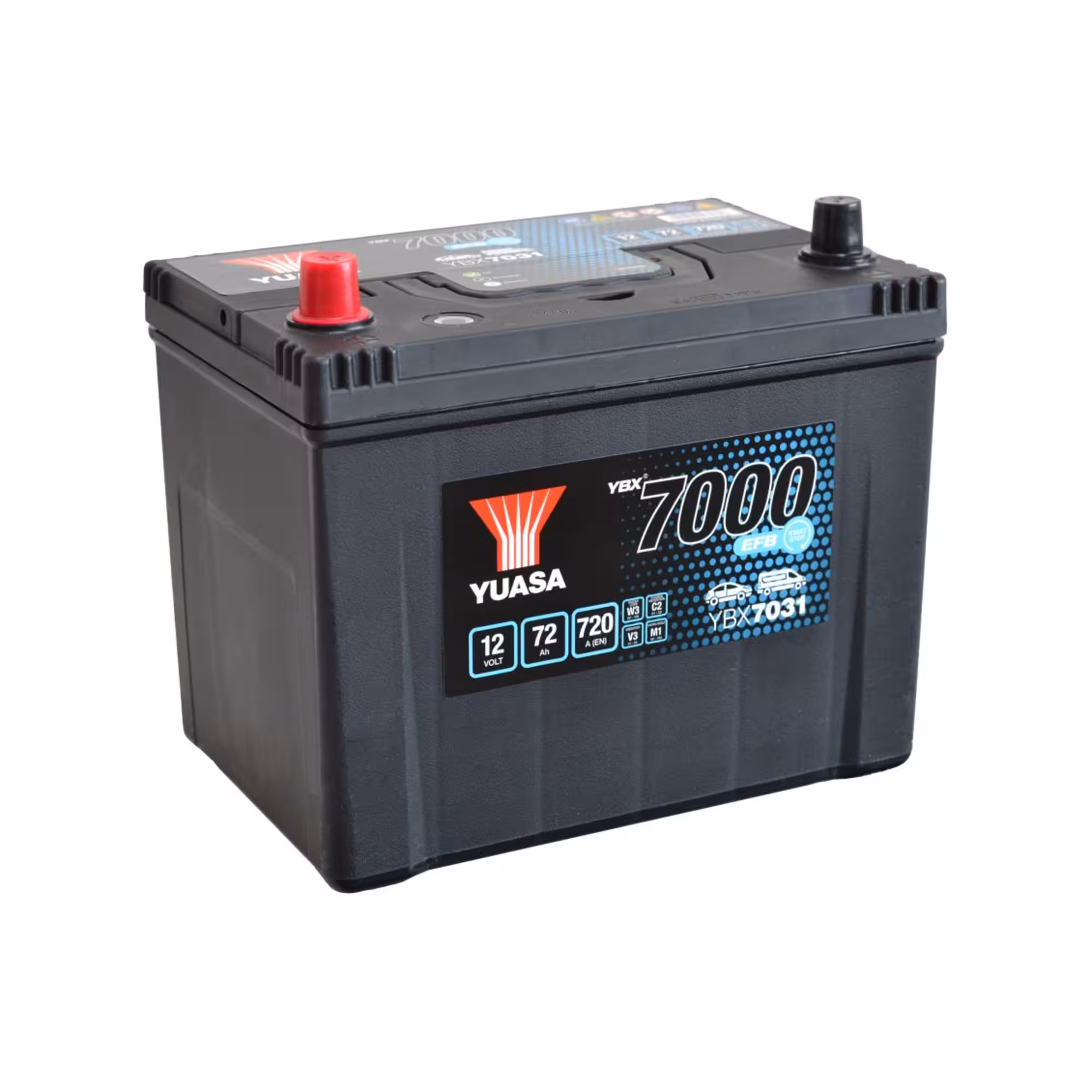 Batterie voiture yuasa ybx7031 efb 12v 72ah 720a +gauche haut de gamme 1
