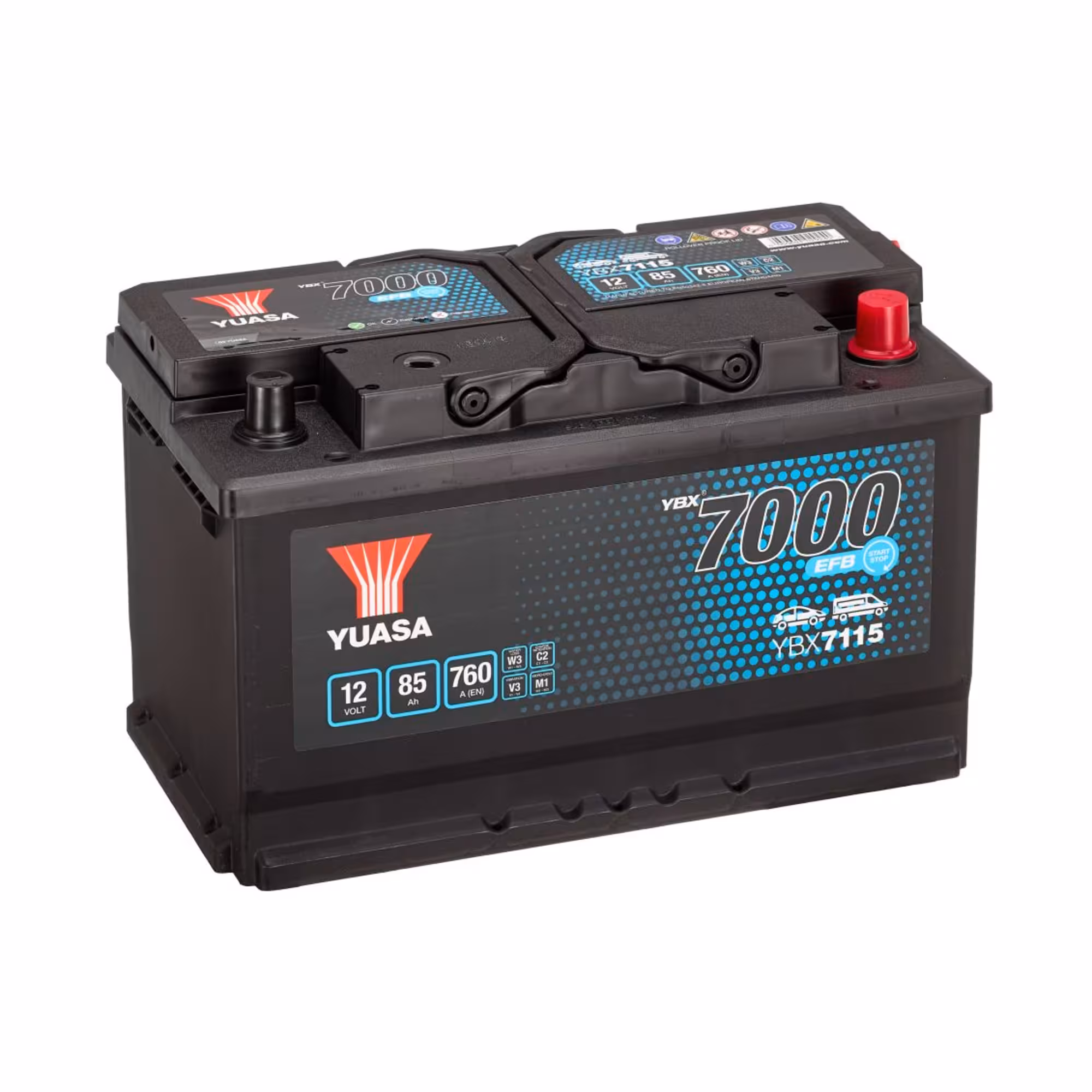Batterie voiture yuasa ybx7115 efb 12v 85ah 760a+droite 1